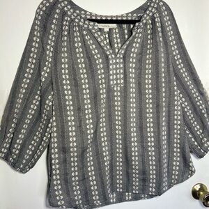 LOFT Gray‎ and White Floral Stripe Blouse